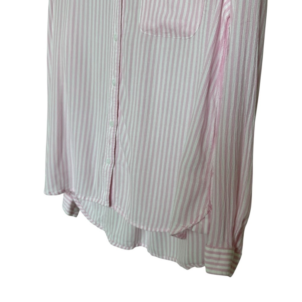 Beachlunchlounge Women's L Pink Striped Button-Up Shirt Long Sleeve Rayon Beach - Picture 5 of 10